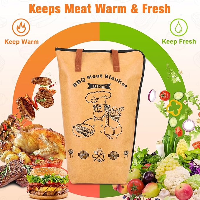 BBQ Blanket for Resting Meat – 5-Layer Insulated Brisket Blanket & Meat Resting Bag, Keeps Brisket, Turkey, Pork Shoulder & Ribs Juicy, Smoker Grill Accessories & BBQ Gifts for Men, Dads -- Brown