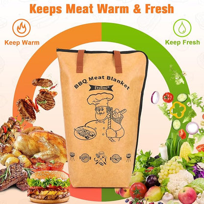 BBQ Blanket for Resting Meat – 5-Layer Insulated Brisket Blanket & Meat Resting Bag, Keeps Brisket, Turkey, Pork Shoulder & Ribs Juicy, Smoker Grill Accessories & BBQ Gifts for Men, Dads -- Brown