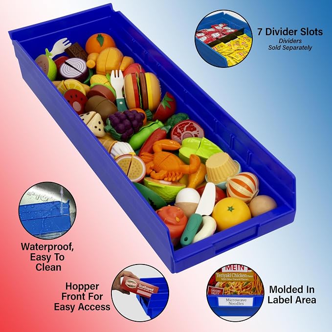 Akro-Mils 30184 Heavy Duty Plastic Shelf Bins, 24"x 8"x 4", Blue, 6-Pack | Heavy Duty Nesting Storage Bins for Garage, Closet, Refrigerator, Kitchen, Cabinet, Drawer Organization, Pantry Organization