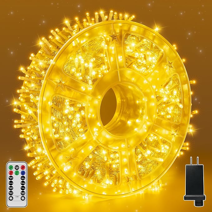 Guhope Christmas String Lights 600LED 98FT, Waterproof String Lights with Remote and Timer, 8 Modes Dimmable Christmas Lights for Indoor Outdoor Classroom Wedding Party Decorations (Warm White)