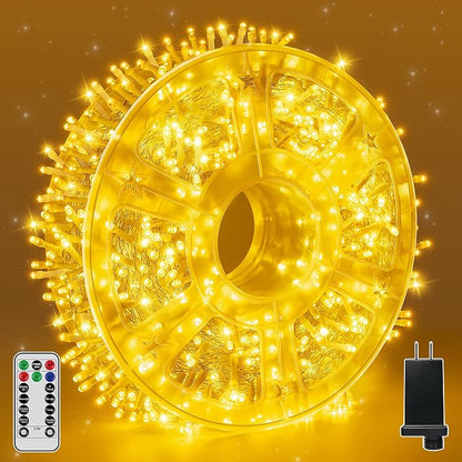Guhope Christmas String Lights 600LED 98FT, Waterproof String Lights with Remote and Timer, 8 Modes Dimmable Christmas Lights for Indoor Outdoor Classroom Wedding Party Decorations (Warm White)