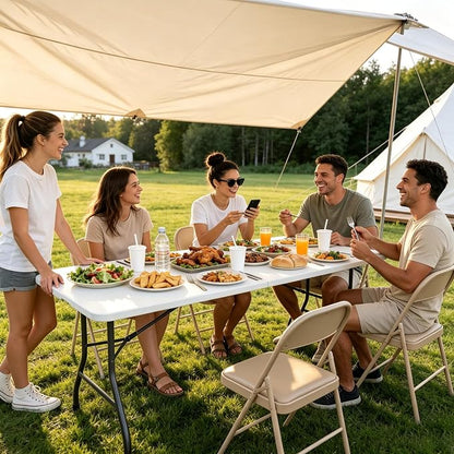 Folding Dining Table Set for 4, 5FT Foldable Plastic Table with Carrying Handle & 4 PU Leather Padded Folding Chairs, Portable Table and Chairs Set for Indoor Outdoor, Party, Wedding, Picnic, Camping