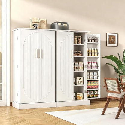 kepptory 47" Kitchen Pantry Cabinet with Doors and Adjustable Shelves, Freestanding Pantry Storage Cabinet, Farmhouse Buffet Cupboard for Kitchen, Dining Room, Living Room, White