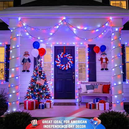 JMEXSUSS 1000 LED 328ft Red White and Blue Lights Plug in, Patriotic Lights Outdoor Waterproof for 4th of July Decorations Yard Patio Memorial Day