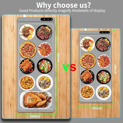 Food Warming Mat Extra Large, Electric Warming Tray with 6 Temperature Settings and Hours Timer, Full Surface Heating Food Warmer Mat, Silicone Heating Tray for Gatherings Parties, Grey