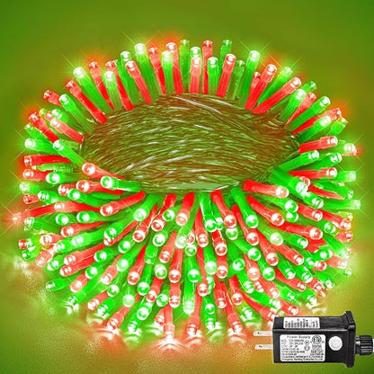 131FT 400 LED Outdoor String Lights, Red and Green Christmas Lights Indoor | Plug in Waterproof 8 Modes Clear Wire String Twinkle Lights for Bedroom Outside Patio Yard Xmas Party Wedding Decorations