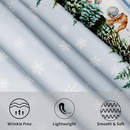 Sweetshow Winter Snowflake Blue Table Cloth Round Christmas Tree Deer Squirrel Tablecloth 60 Inch Winter Decor Washable Stain and Wrinkle Resistant Round Table Cover for Dining Party Picnic