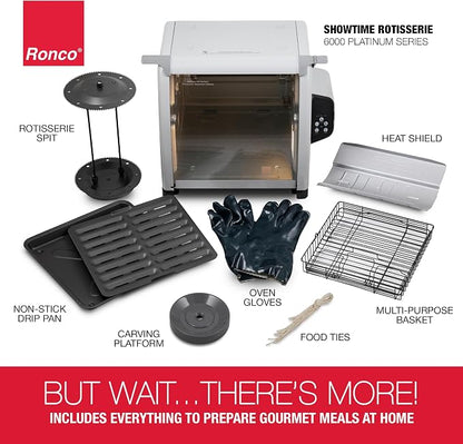 Ronco 6000 Platinum Digital Countertop Rotisserie Oven, 12-lb Capacity | Rotisserie chicken cooks perfectly, 3 functions - rotisserie, sear, no-heat rotation; basket included; auto shutoff