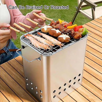Vertical Charcoal BBQ Smoker 430 Stainless Steel Grill 360° Even Heating Oil and Fire Separation with A Variety of Accessories for Home Restaurants & Catering(D)