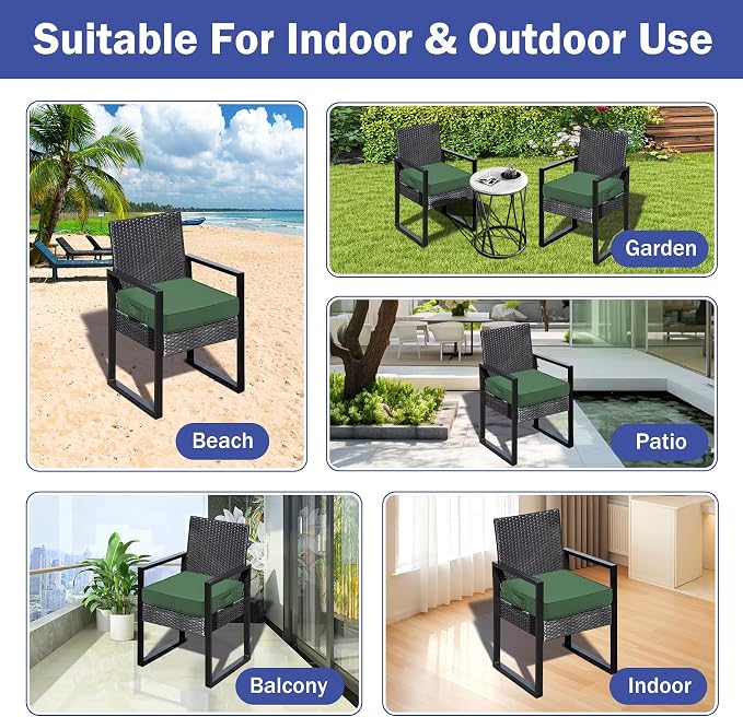 IASEAHK Patio Chair Cushions, 19" x 19" x 3" Outdoor Chair Cushions Set of 4, Waterproof Outdoor Cushions for Patio Furniture, Outdoors Seat Cushions with Handle and Ties, Forest Green