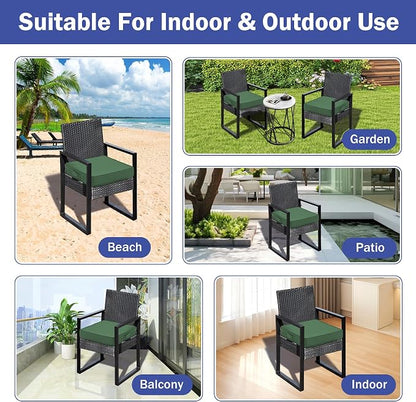 IASEAHK Patio Chair Cushions, 19" x 19" x 3" Outdoor Chair Cushions Set of 4, Waterproof Outdoor Cushions for Patio Furniture, Outdoors Seat Cushions with Handle and Ties, Forest Green