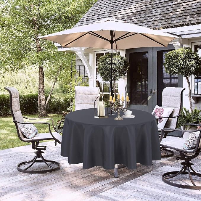 LUSHVIDA Round Outdoor Tablecloth with Umbrella Hole and Zipper, 60 Inch Grey, Washable Waterproof Table Cloth Spill Proof Wrinkle Free Table Cover for Patio Spring Summer Picnic BBQS