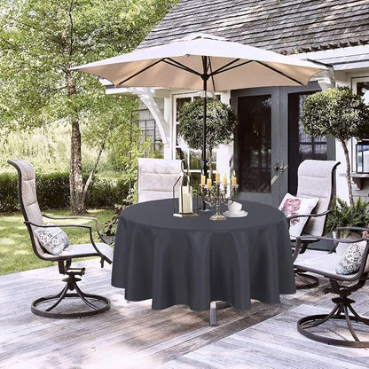 LUSHVIDA Round Outdoor Tablecloth with Umbrella Hole and Zipper, 60 Inch Grey, Washable Waterproof Table Cloth Spill Proof Wrinkle Free Table Cover for Patio Spring Summer Picnic BBQS