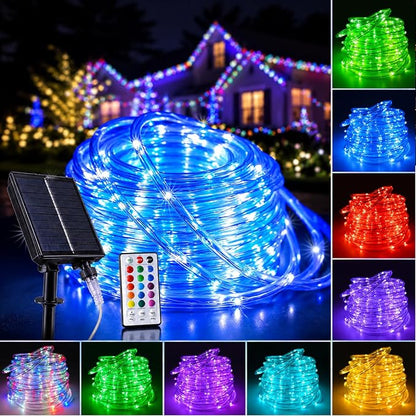 Vigdur 33FT Solar Rope Lights Outdoor - 100 LEDs 18 Color Changing LED Rope Lights Waterproof with Remote & Timer & 8 Lighting Modes, Outdoor Trampoline Lights for Xmas Garden Fence Tree Party