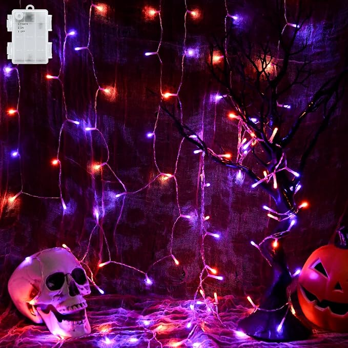 Cshare Halloween String Lights Battery Operated With Timer, Orange and Purple Outdoor 9.8ft 30LED, Decorations for Party Yard Pathway Indoor Outdoor