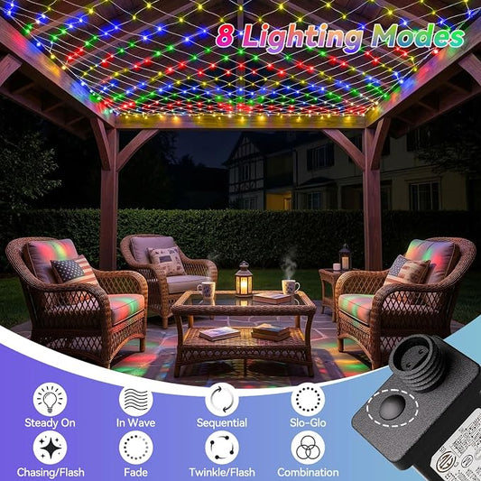 LitHome 13 x 13FT Christmas Net Lights Outdoor Mesh Lights Connectable | 8 Modes 400 LED Christmas Net Lights with Timer, Waterproof Multicolor Mesh Light Plug in for Bushes Garden Backyard Decor