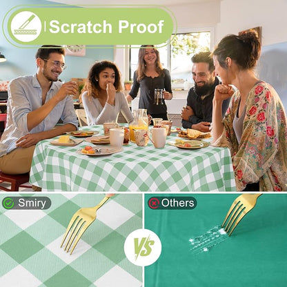 Smiry Picnic Table Cloth, Vinyl Tablecloths with Flannel Backing, 60" Round | Waterproof Picnic Table Cloth, Wipeable Buffalo Plaid Table Cover for Indoor and Outdoor (Sage Green & White)