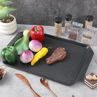 4 Pcs Grilling Prep and Serve Trays, 17x12 Inch BBQ Plastic Nesting Trays for Raw and Cooked Food, Dishwasher Safe Marinating and Serving Platters, Black and Red
