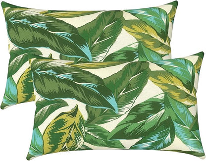 LVTXIII Set of 2 Patio Lumbar Pillow Covers ONLY, 12" x 20" Fade Resistant Outdoor Lumbar Pillow Cases, Fluffy Decorative Garden Lumbar Cushions Covers for Home Patio Coach Sofa Use, Lush Leaf Jungle