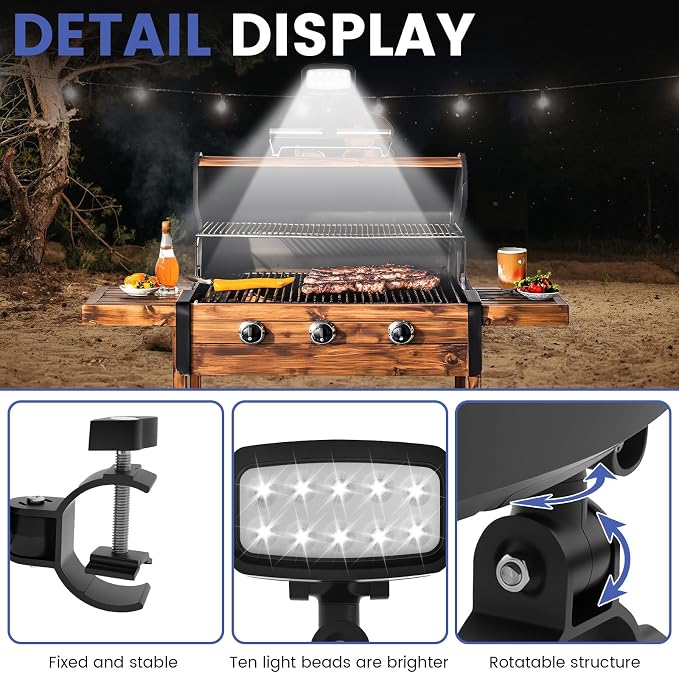 Grill Light with 10 Beads, High Brightness BBQ Light, Heat Resistant LED Grill Lights, Practical BBQ Grilling Lights for Outdoor Barbecue Picnic