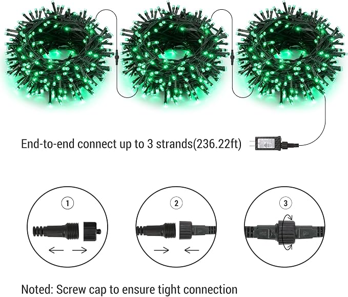 Brizled Outdoor Christmas Lights Green, 78.74ft 240 LED Mini Light String | Connectable; 8 Modes; Waterproof; Memory; Timer; Plugin Twinkle Mini Tree Fairy Light for Outside Xmas Patrick's Day Party