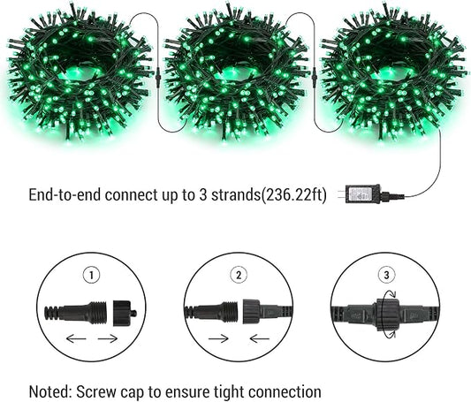 Brizled Outdoor Christmas Lights Green, 78.74ft 240 LED Mini Light String | Connectable; 8 Modes; Waterproof; Memory; Timer; Plugin Twinkle Mini Tree Fairy Light for Outside Xmas Patrick's Day Party