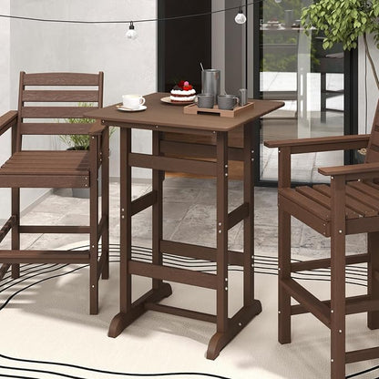 GIANTEX 42" Height Outdoor Tall Bar Table, HDPE Square Pub Tables with Wood Grains, High Top, Cocktail Bistro Table for Adirondack Chairs, Patio, Garden, Poolside, Yard, Balcony, Brown