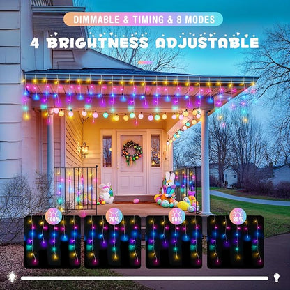 JMEXSUSS 400 LED 38.8 FT Easter Lights String Outdoor | Connectable Pastel Icicle Lights Indoor Outdoor for Easter Spring House Garden Party Decorations
