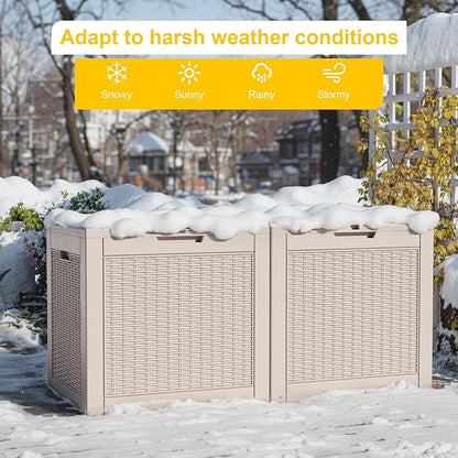 ROJIK 35 Gallon Deck Box Outdoor, Waterproof Outdoor Storage Boxes with Lids, Outside Resin Lockable Storage Box for Patio Cushions, Garden Tools(Black)