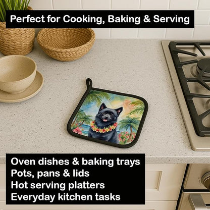 Caroline's Treasures Schipperke Luau Pair of Pot Holders Kitchen Heat Resistant Pot Holders Sets Oven Hot Pads for Cooking Baking BBQ, 7 1/2 x 7 1/2