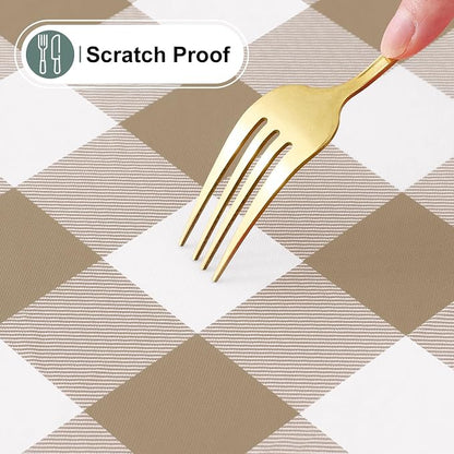 Buffalo Rectangle Picnic Tablecloth, 4 Foot Elastic Fitted Vinyl Table Cloth with Flannel Backing, Waterproof Plaid Table Covers for Dining, Camping, Outdoor (Khaki and White, 24" x 48")