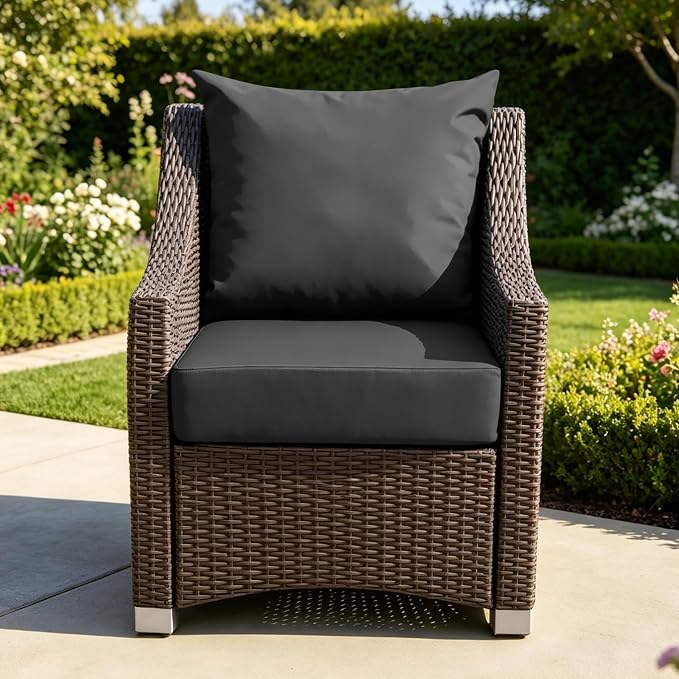 Patio Cushions for Outdoor Furniture, 24x24 Outdoor Couch Cushions, Waterproof & Fade-Resistant Patio Chair Cushions with Removable Cover, Replacement Outdoor Deep Seat Cushion, Dark Grey (Set of 1)