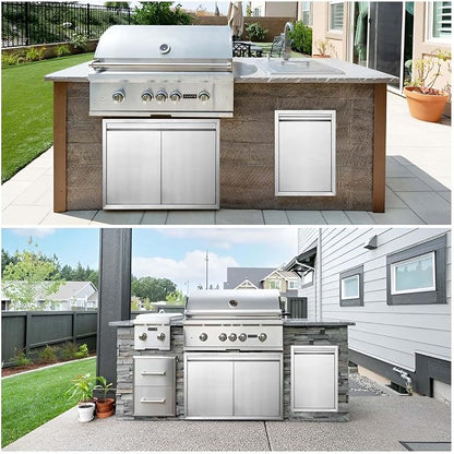 JIE JIN BBQ Access Door 17" W X 24" H Outdoor Kitchen Doors Single Door Thickened 304 Stainless Steel Outdoor Kitchen Accessories Door for Indoor/Outdoor Kitchen Outdoor Cabinet BBQ Island