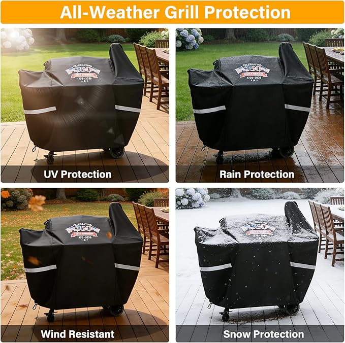 Grill Cover for Pit Boss 820 Deluxe/820D/820FB/820SC/820XL/820PS1, 850 Pro/850 DX & Z Grills 700 Series, 600D Waterproof Pellet Smoker Cover with Drawstring and Handles, 1776-2026 Patriotic Design