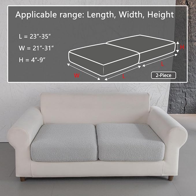 OHSIO Couch Cushion Covers for Sectional Sofa, Stretch Soft Sofa Slipcovers Washable Wear-Resistant Universal Furniture Protector for Living Room(2 Seaters Covers, Light Gray)