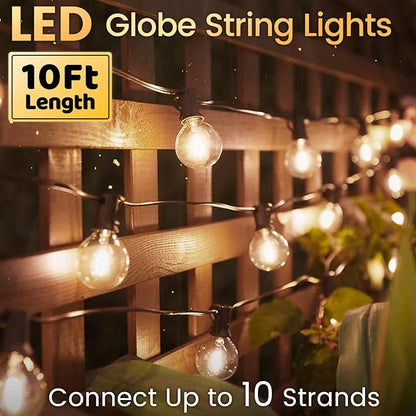 10FT Outdoor String Lights - LED Patio Lights Waterproof G40 Plastic Globe Bulbs, Connectable Shatterproof Hanging Outdoor Lights for Indoor Backyard Yard Gazebo Porch Party Decor