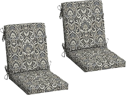 Arden 2-Pack Outdoor Patio Dining Chair Cushion, 20x44, Rain-Proof Seat Pad, Fade-Resistant Outdoor Cushion Black Aurora Damask