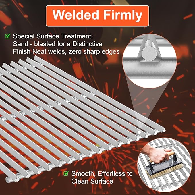 9.5MM 18.75" Grill Grates for Weber Genesis II, Grill Parts for Weber Genesis 2 300 & LX 300 Series, Genesis II E 310, E/S315 320 325 340, 304 Stainless Steel GS4 Replacement Parts for Weber 66095