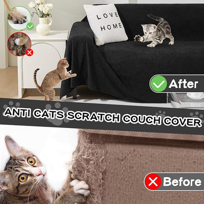MEETSKY Sectional Couch Cover for 3 Cushion Sofa Washable, Cat Scratch Proof Sofa Covers, Furniture Protector Oversized L Shape Big Sofa Slipcovers for Dogs, 91" x 150", Black