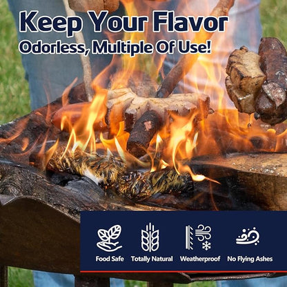 Fire Starter 150Pcs - Extra Long 12min Natural Fire Starters for Grill, Fireplace, Camping & Survival Kit | Waterproof, Odorless, Safe for BBQ/Pizza Oven/Chimney (Indoor & Outdoor)