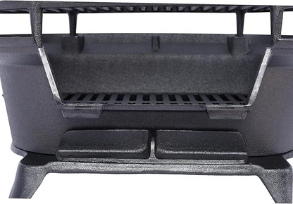 Portable & Compact Oval Cast Iron Grill, Outdoor Charcoal Grill with Tabletop Skillet, Perfect for Camping, Tailgating, BBQ, Picnics, and Hunting - High Heat Retention, Easy Cleanup & Storage