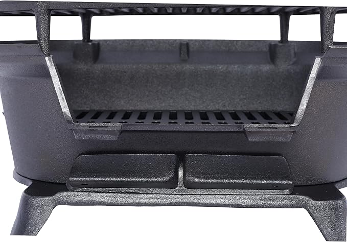 Oval Cast Iron Grill Outdoor, Portable Charcoal Grill and Tabletop Skillet - 100% Cast Iron, Enameled, Durable, Small Charcoal Grill, Camping Stove, Hibachi Grill (BLACK2)