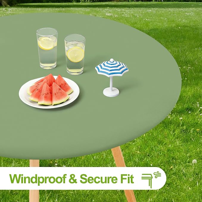 Smiry Round Spandex Tablecloth, Elastic Fitted Washable Tablecloths for 36"-44" Tables, Waterpoof Stretch Picnic Table Cover for Dining, Indoor and Outdoor, Sage Green