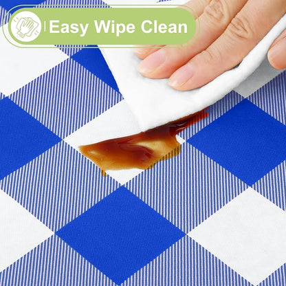 Smiry Picnic Table Cloth, Vinyl Tablecloths with Flannel Backing, 60"x60" | Waterproof Square Table Cloth, Wipeable Buffalo Plaid Table Cover for Indoor and Outdoor (Blue & White)