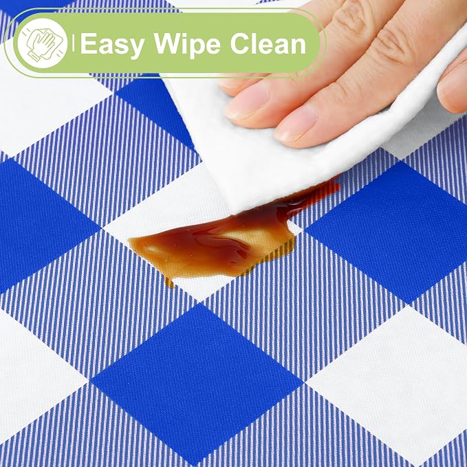 Smiry Picnic Table Cloth, Vinyl Tablecloths with Flannel Backing, 60"x102" | Waterproof Rectangle Table Cloth, Wipeable Buffalo Plaid Table Cover for Indoor and Outdoor (Blue & White)