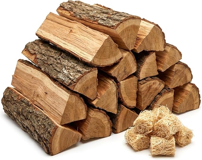 Kiln Dried Pizza Oven Wood 5-6 Inch Oak Logs – 12-14 lbs Mini Split Firewood with 10 Natural Fire Starters – Cooking Wood for BBQ, Grilling, Smoking, and Outdoor Pizza Ovens