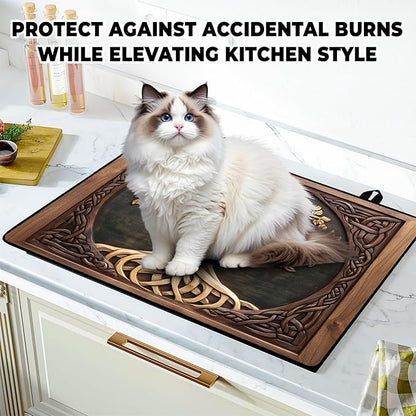Tree of Life Stove Top Cover Retro Flower Gas Stove Top Cover for Home Decoration Kitchen Pad Non-Stick Washable Cooktop Covers Countertop Protector Keep Stove Clean 28"x20"