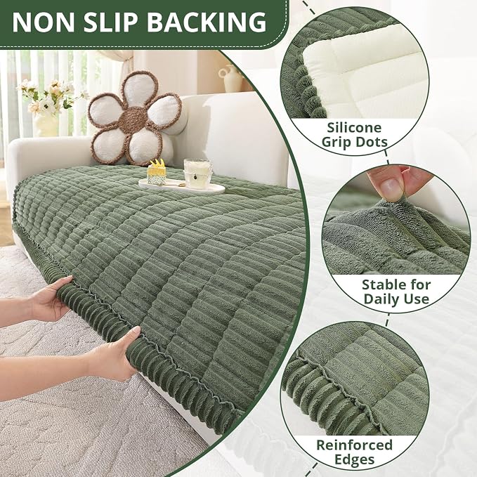 OstepDecor Couch Cover for Dogs, Washable Non Slip Sofa Cover for Pets | Soft Couch Covers for Sofa, Loveseat and Sectional, Furniture Protector Against Pet Hair & Dirt (35.4" x 82.7", Moss Green)