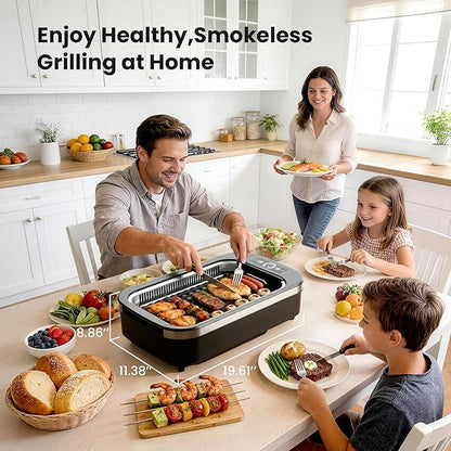 Kismile Smokeless Indoor Grill, 1500W Electric Grill with 6-Level Temp Control, Korean BBQ Grill with Glass Lid, Compact & Portable, Non-Stick Grill Plate, Auto Shut Off & Dishwasher Safe