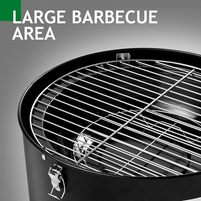 Black 16 Inch Vertical Steel Charcoal Smoker, Heavy Duty Smoker for Outdoor BBQ, 2-Layer Round Grill for Backyard Party Camping, Black Smoker for Beginners, Easy Assembly